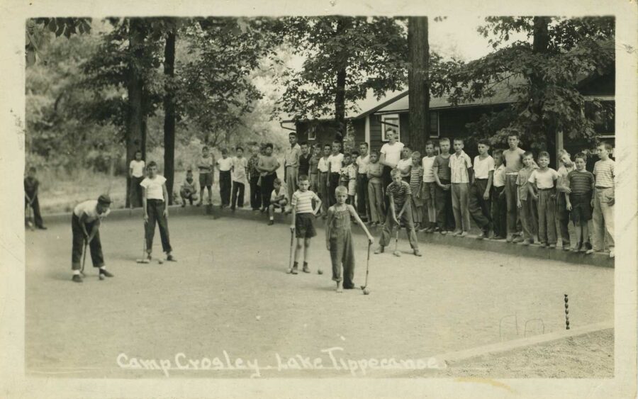 Old photo of the croquet tournament at Camp Crosley.