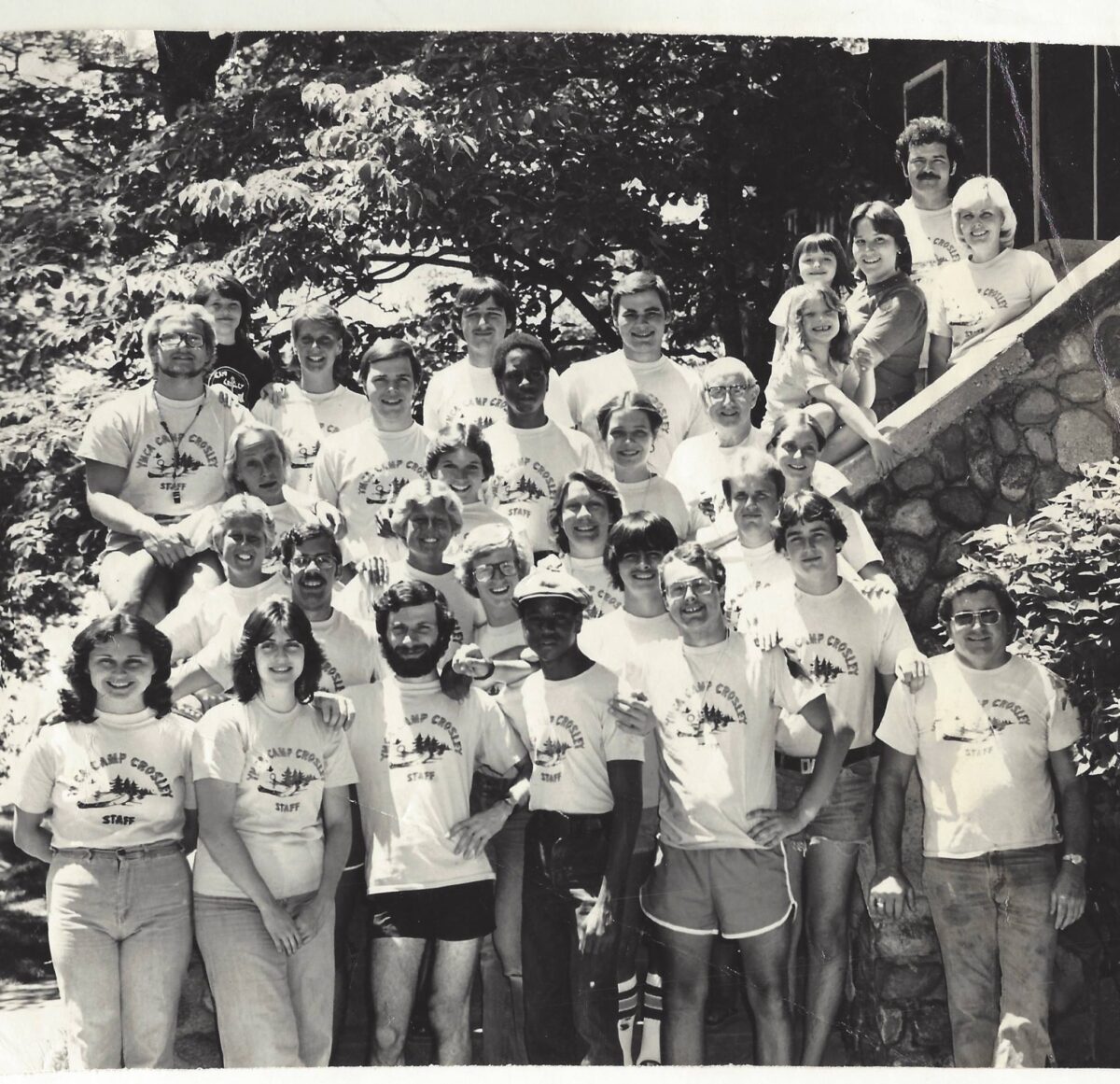 Old photo of the Camp Crosley staff posing together.