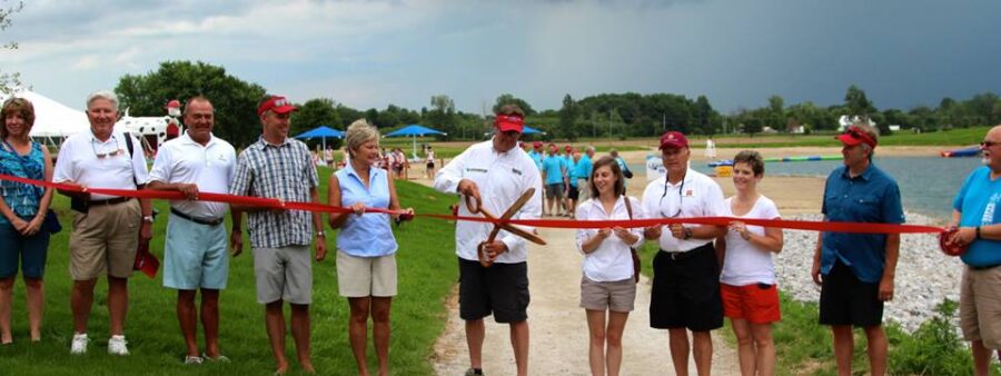Photo of a ribbon cutting ceremony at the H2O Woah Zone.